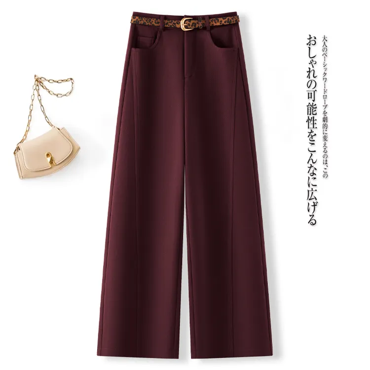 安可拉红毛呢阔腿裤女2025秋冬新款显瘦休闲西装裤垂感百搭直筒裤