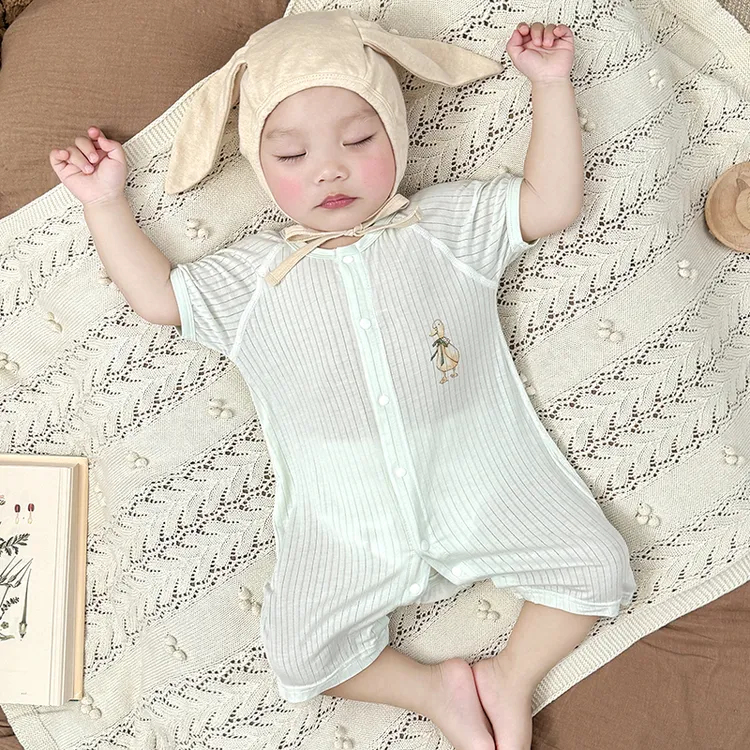 新生婴儿连体衣夏季薄短袖无骨哈衣优可丝宝宝衣服透气婴幼儿短爬