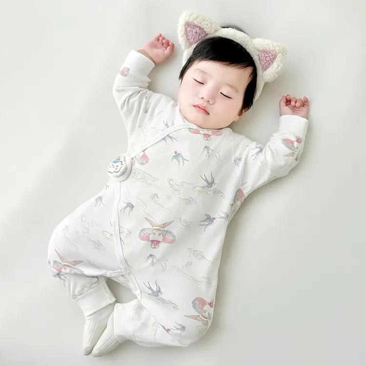 婴儿纯棉护肚蝴蝶衣宝宝和尚服连体衣月子服新生儿0-1岁衣服春秋