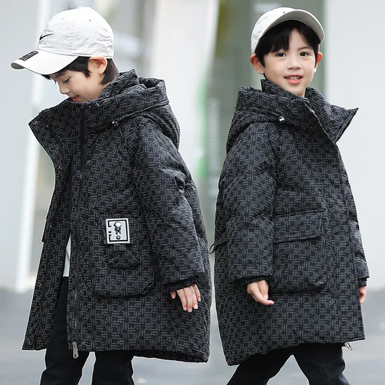 巴拉巴拉儿童羽绒服男童2024新款中长款男孩冬季加厚中大童男款白