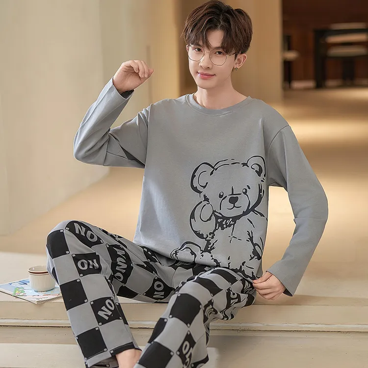 睡衣男士春秋天薄款纯棉长袖长裤男式秋季男款家居服2024新款套装