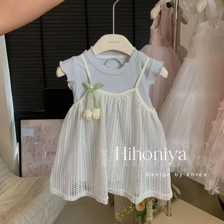 女童夏季洋气连衣裙吊带裙套装郁金香韩版可爱短袖公主裙