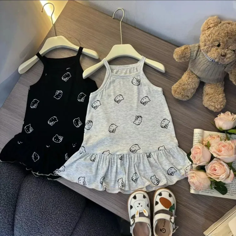 韩系小童女童连衣裙2024新款夏季洋气儿童可爱卡通吊带裙宝宝裙子