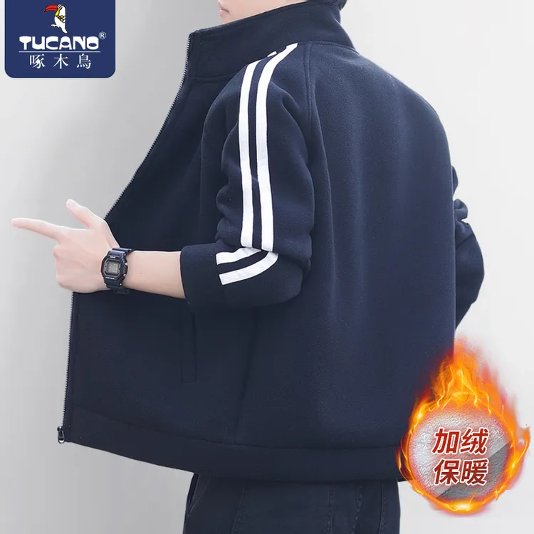 啄木鸟秋冬款摇粒绒夹克男款爆款2025新款加绒保暖男士颗粒绒外套