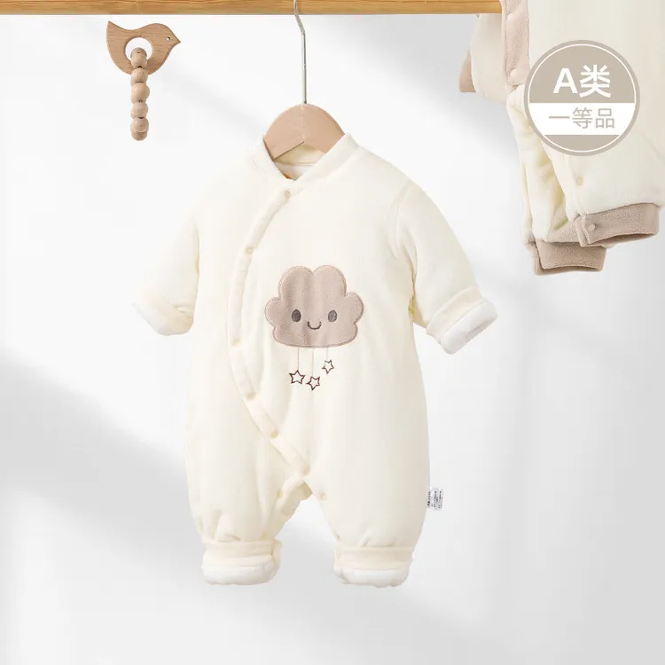 洋乐哆-婴儿连体衣秋冬夹棉保暖摇粒绒加厚爬服