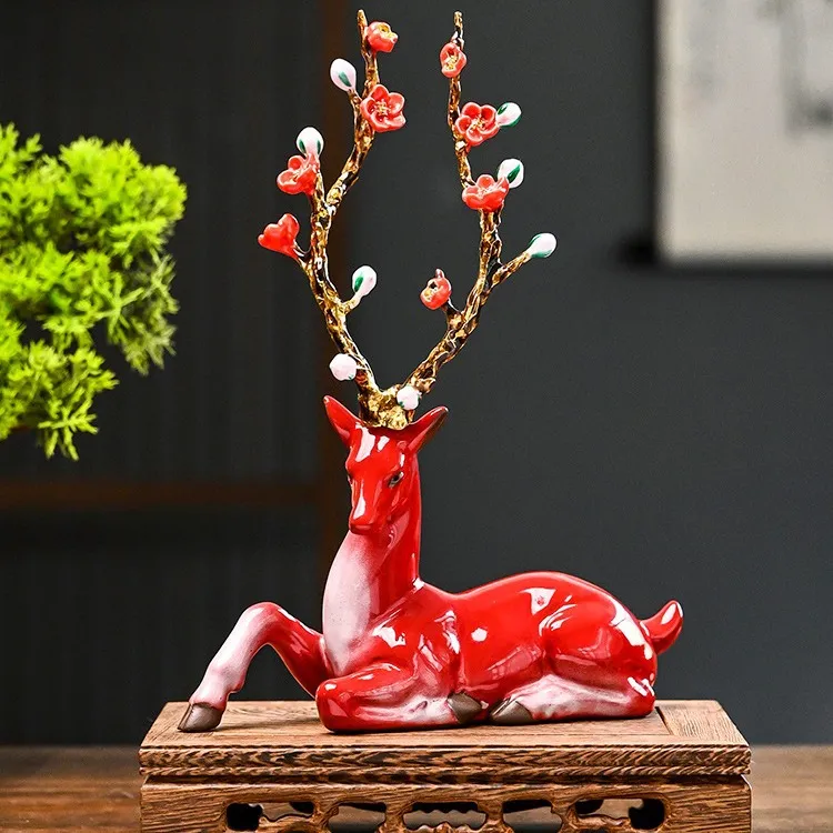 陶瓷家用梅花鹿摆件工艺品家居客厅装饰品招财结婚礼物创意小鹿