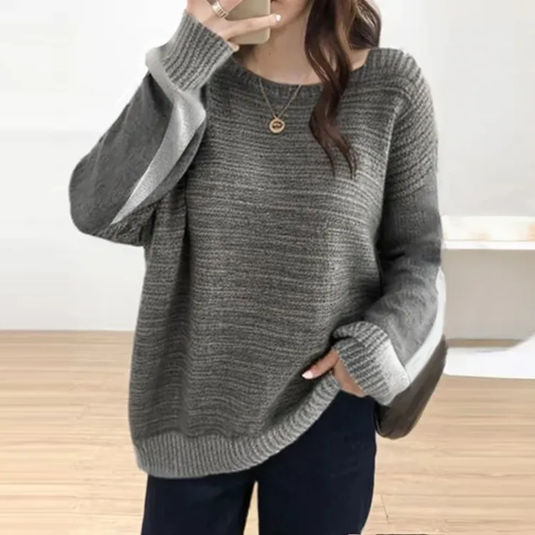 现货2024春秋冬新款圆领长袖卫衣拼接毛衣上衣