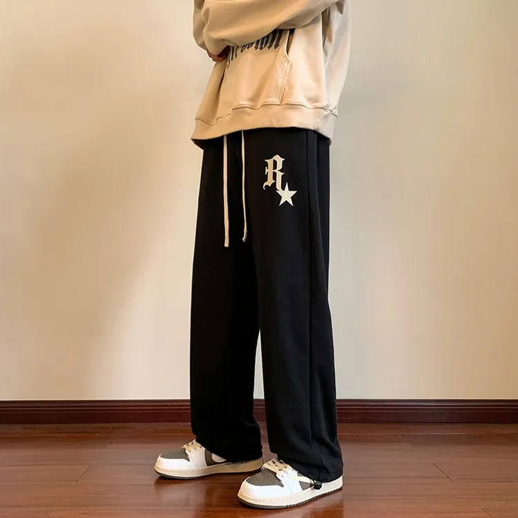 重磅高街裤子男款春秋季美式复古潮牌大码阔腿裤宽松休闲运动卫裤