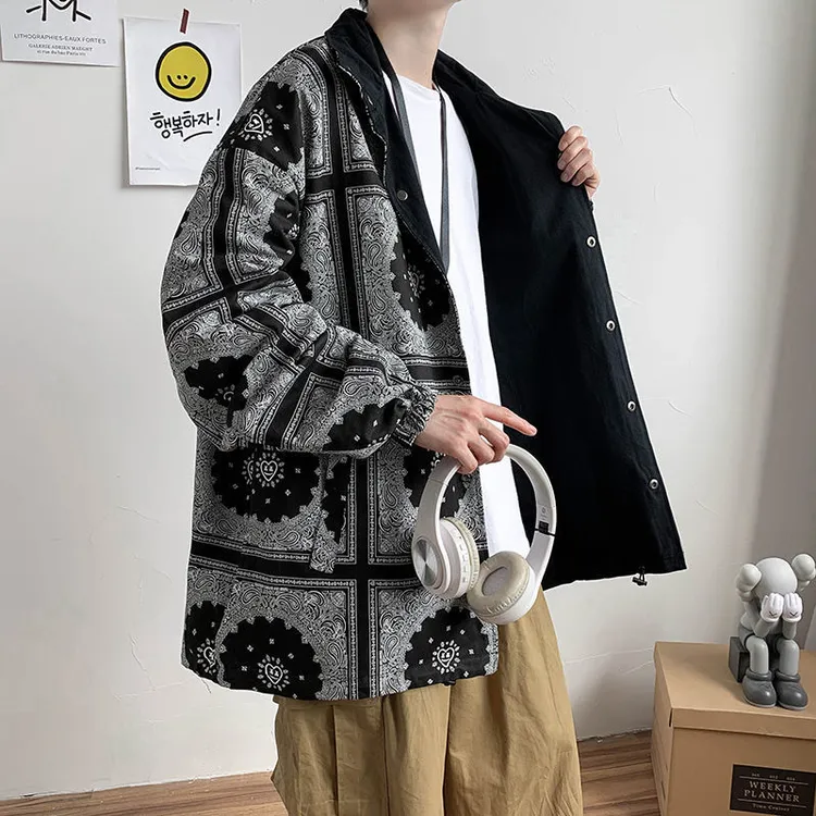 春秋懒惰风衣男学生休闲外套街头宽松上衣两面穿夹克潮流长袖百搭