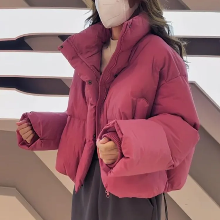 欧洲站小个子短款棉服女2024冬季新款韩版宽松立领面包服加厚外套