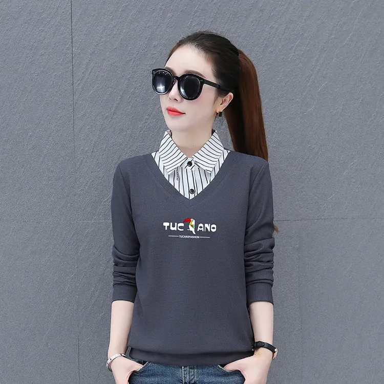 大码时尚休闲假两件卫衣韩版长袖百搭洋气显瘦春秋季新款宽松薄款