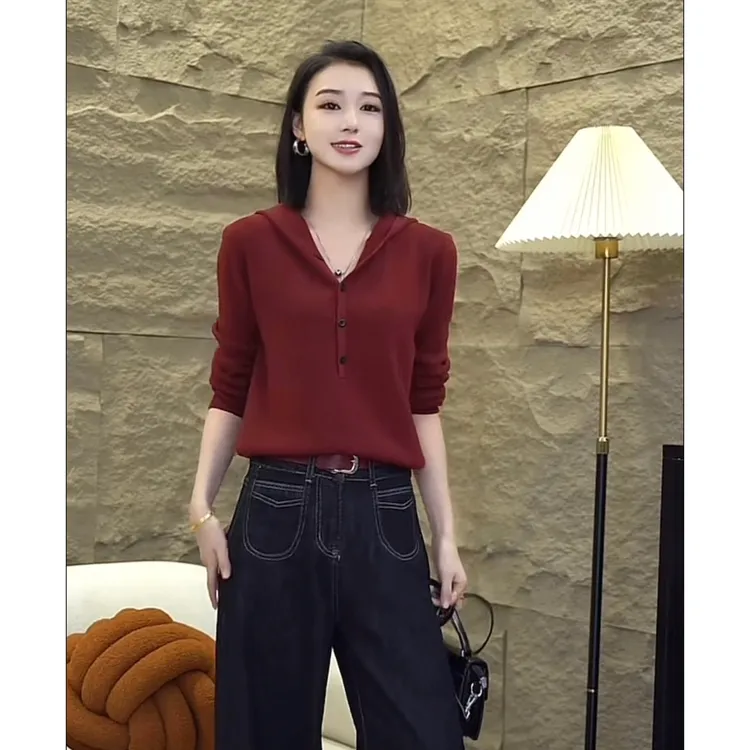 2024秋季新款连帽上衣针织宽松百搭显白气质时尚高级感6952