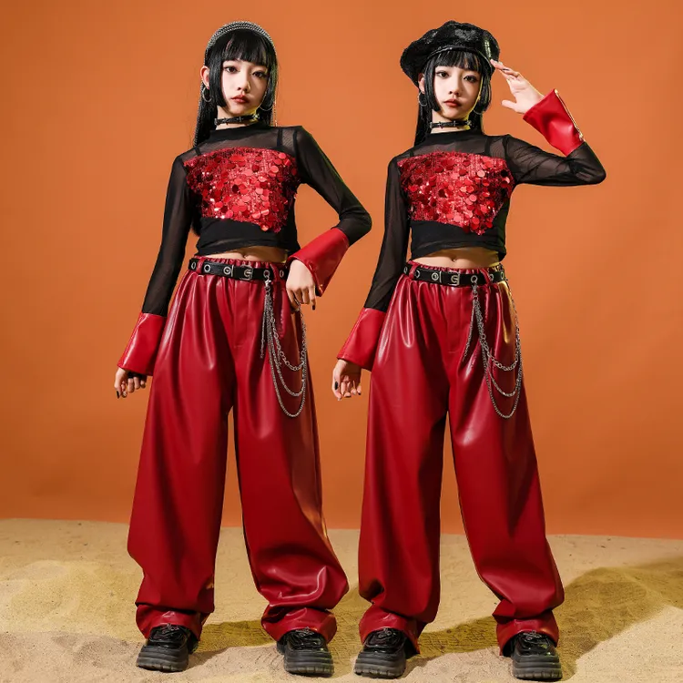 儿童街舞演出服女童爵士舞服装时髦亮片套装潮酷舞台服走秀hiphop