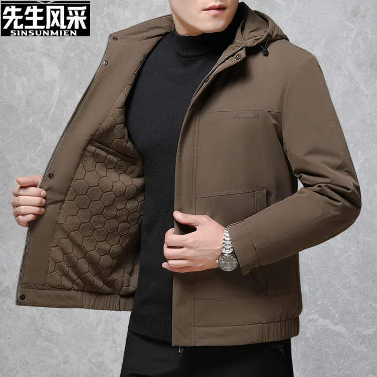 2023冬季新款男士休闲可拆卸帽夹克外套百搭保暖加绒加厚夹克衫潮