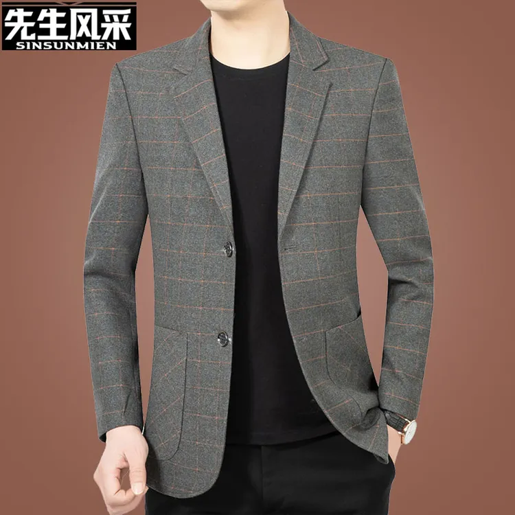 品牌高档西服2025春秋新款男士休闲外套格子商务薄款修身上衣西装