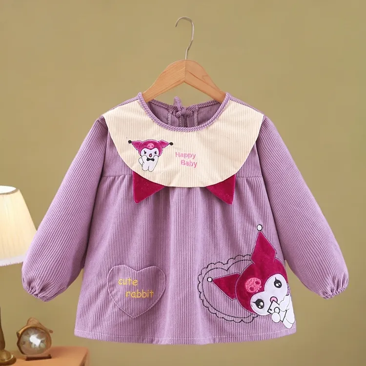 女宝宝罩衣碎花洋气外穿灯芯绒公主裙长袖防水反穿衣女童吃饭衣冬