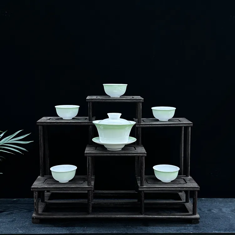 唯壹茶具潮州骨瓷盖碗薄胎手工清脆渐变三才盖碗家用套装可送礼