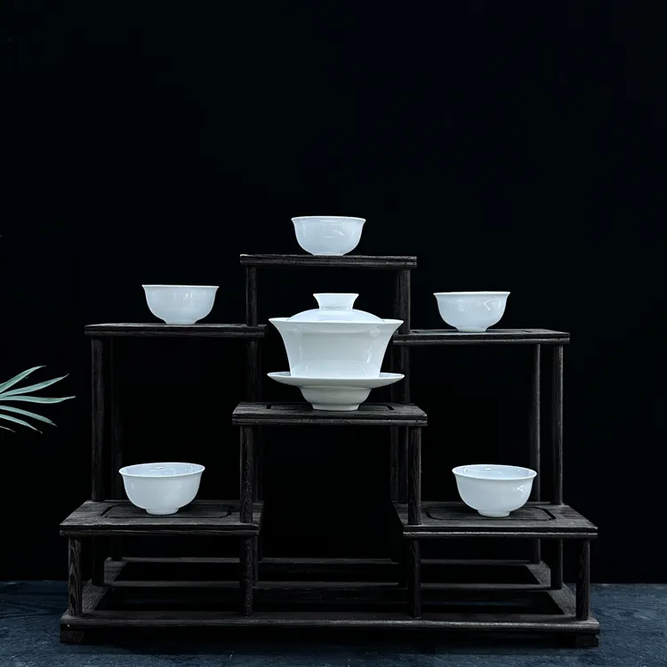 唯壹茶具潮州骨瓷盖碗薄胎清脆高档马蹄三才盖碗家用创意品茗杯