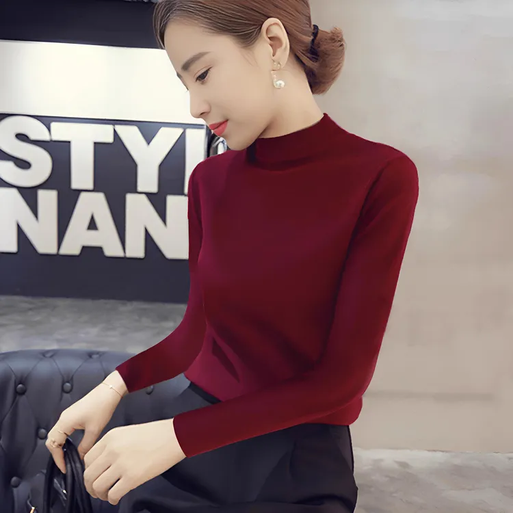 法式半高领设计感女秋冬内搭毛衣洋气2025新款安哥拉红针织打底衫