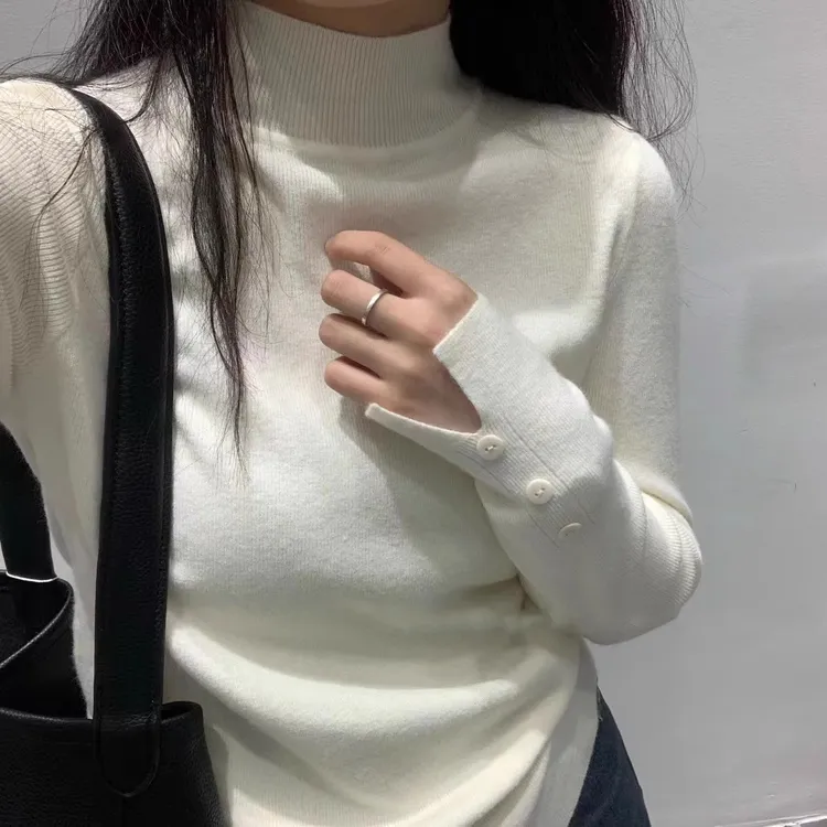 半高领针织打底衫女2025秋冬新款修身设计感羊毛软糯内搭中领毛衣