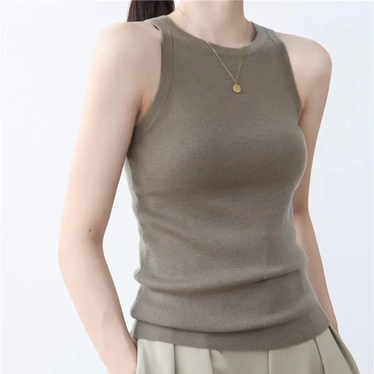 冰丝圆领无袖针织背心女2025夏季新款修身打底工字内搭白色吊带薄