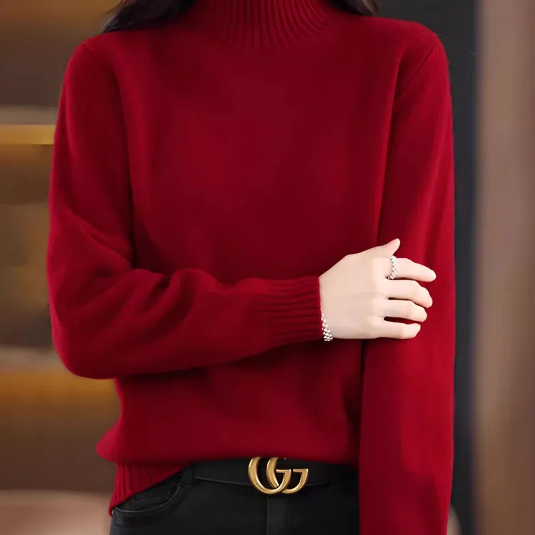 欧货半高领毛衣女秋冬宽松显瘦安哥拉红半高领打底衫轻熟风针织衫