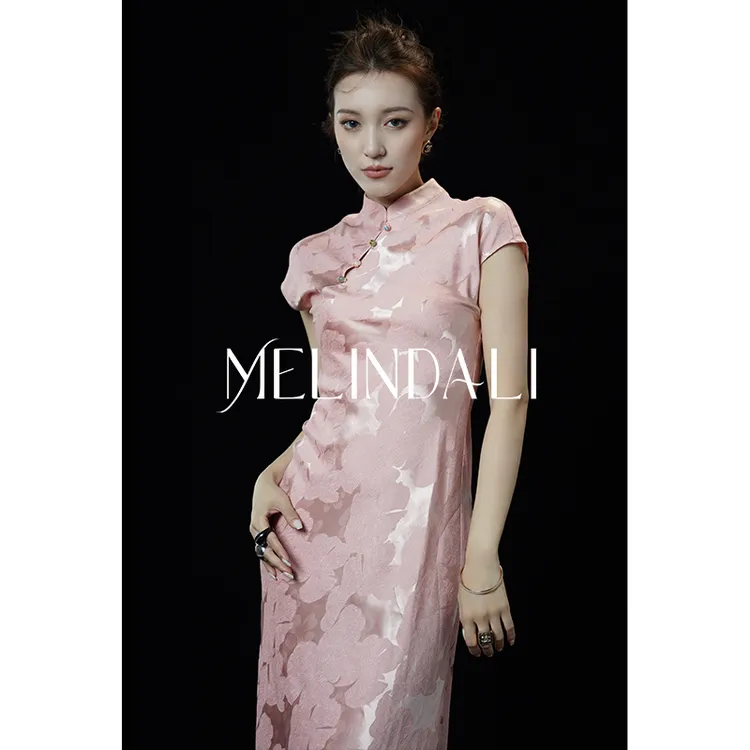 MelindaLi【玲珑】国风新中式缎面提花桑蚕丝旗袍气质连衣裙修身