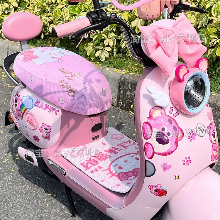 电动车熊耳朵蝴蝶结小配件可爱改造爱玛露娜晴天装饰草莓熊车贴纸