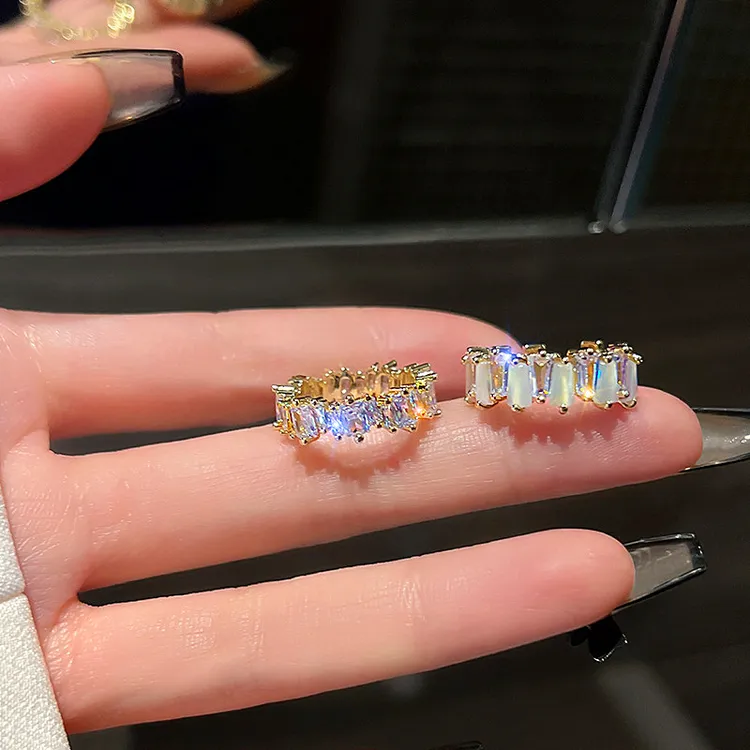 饰忆客 铜合金戒指 猫猫石拼接戒指时尚小众高级感超闪指环开口戒