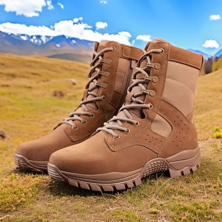 棕色作战靴作训靴户外高帮真皮防穿刺登山靴战术靴沙漠陆战安保靴