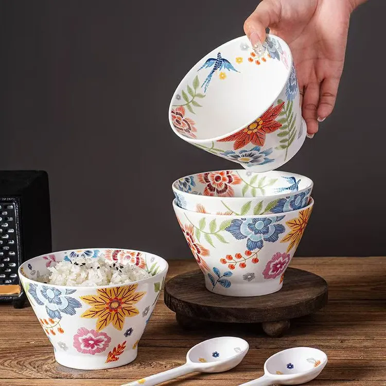 锦绣江南斗笠碗陶瓷饭碗5寸面碗家用2024新款网红高颜值