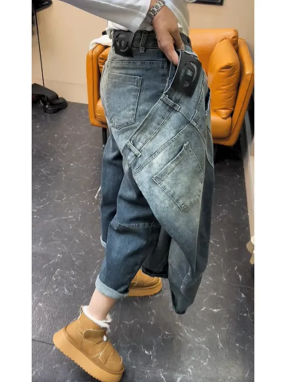 女装秋季新款梨型身材微胖穿搭弹力牛仔裤子女大码高腰显瘦哈伦裤