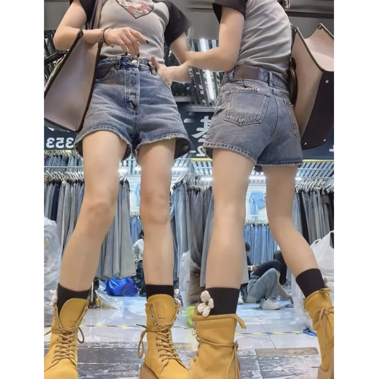 女装夏季新款薄款设计感高腰a字短裤微胖mm百搭透气显瘦牛仔热裤