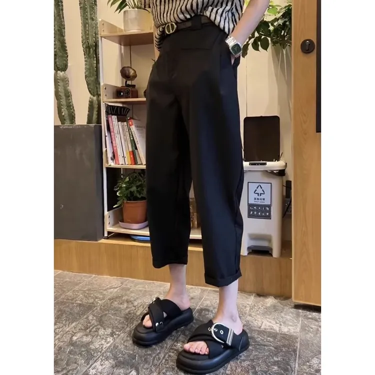 梨形身材穿搭2025年秋季新款大码西装休闲九分哈伦老爹裤子女薄款