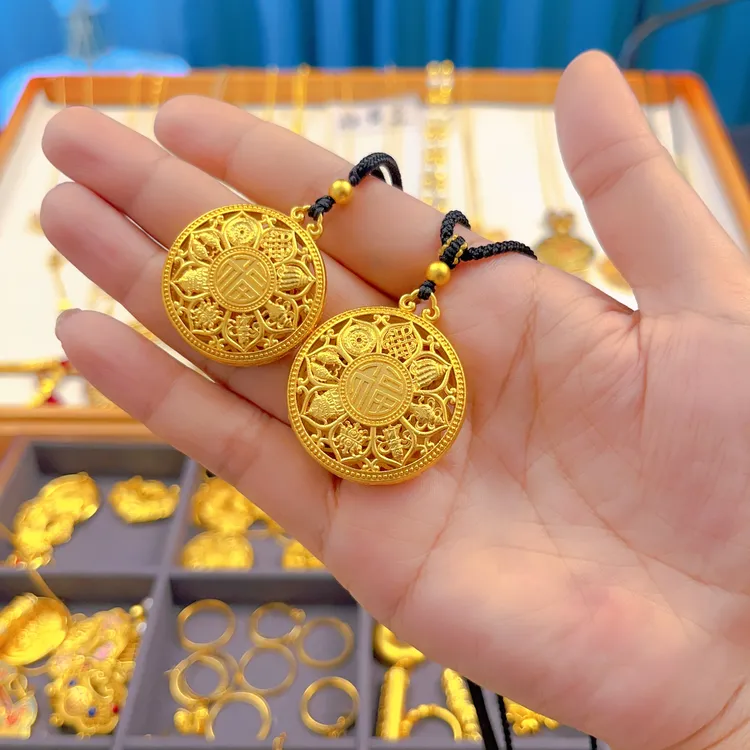 合金吊坠 【精工版】八宝罗盘项坠双面金色挂坠项链吊坠毛衣链女