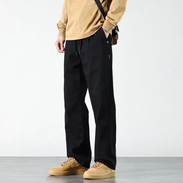 直筒宽松加绒休闲裤男春秋季纯棉美式工装长裤子男士潮牌百搭男裤