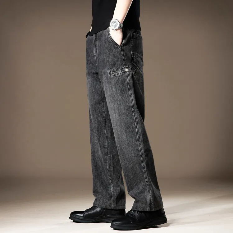 高街春秋百搭牛仔裤直筒裤宽松休闲水洗长裤复古垂感工装牛仔裤