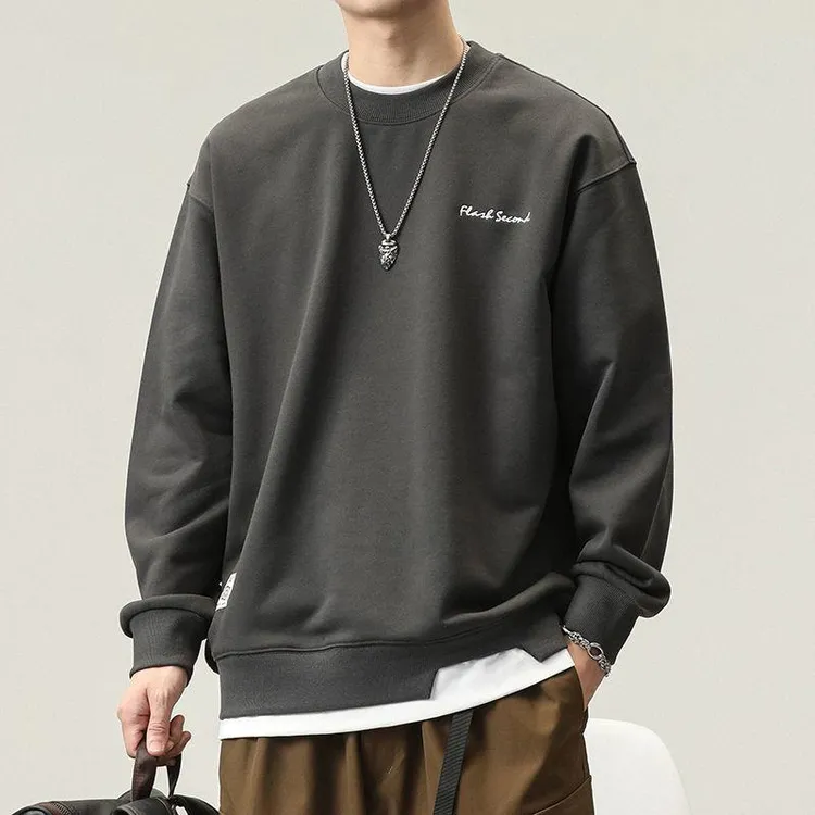 爆款重磅假两件卫衣男宽松大码潮牌秋季运动装男士圆领上衣春秋款