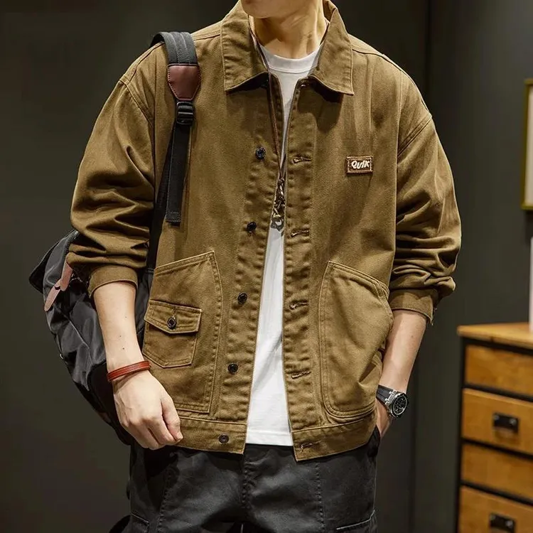 美式复古猎装夹克男士春秋新款宽松休闲上衣高级感纯棉工装外套男