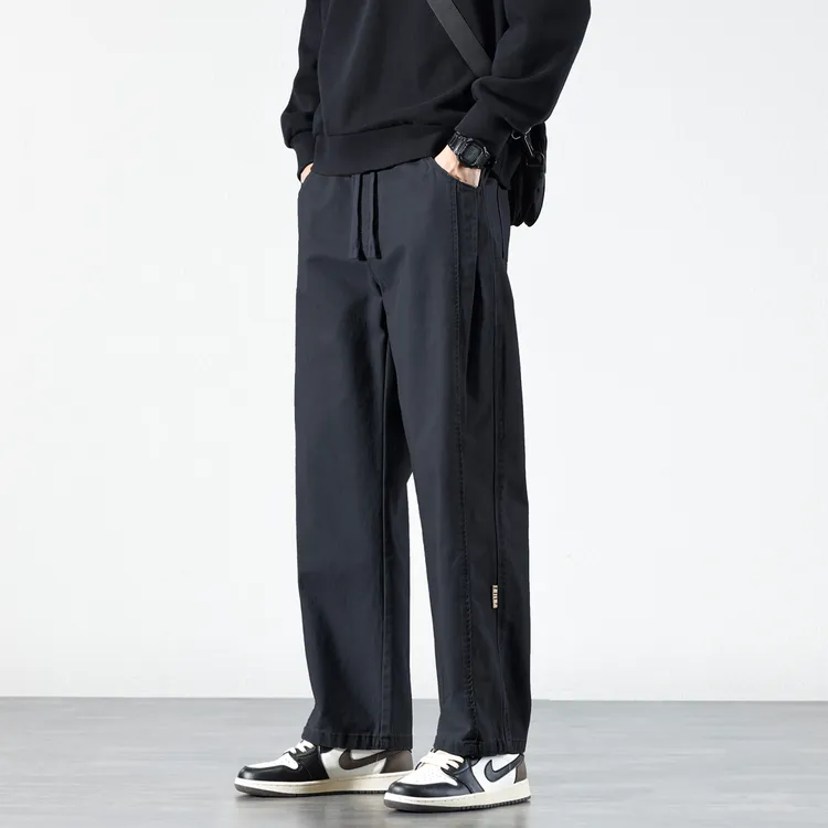 宽松直筒休闲裤男2025新款秋冬季纯棉加绒加厚长裤子男士潮牌男裤