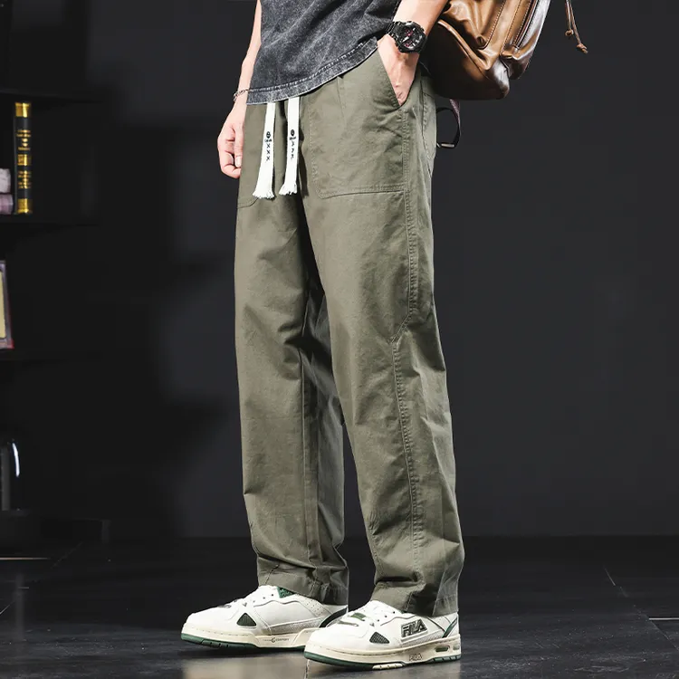 日系工装裤男潮牌纯色直筒休闲裤男士春秋宽松大码阔腿裤潮流长裤
