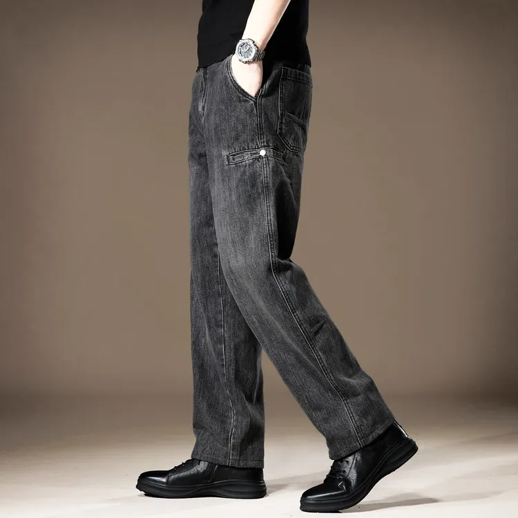 美式高街牛仔裤男潮牌复古水洗宽松直筒阔腿裤春秋男士休闲长裤子