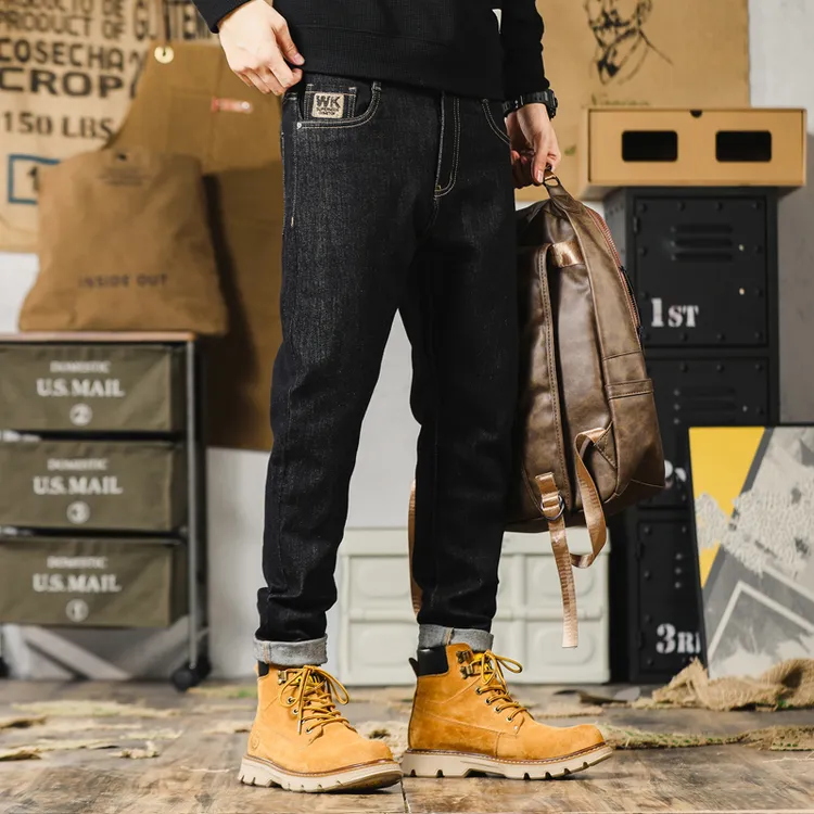 赤耳丹宁原色牛仔裤男士宽松休闲直筒秋季新款潮牌工装百搭长裤子