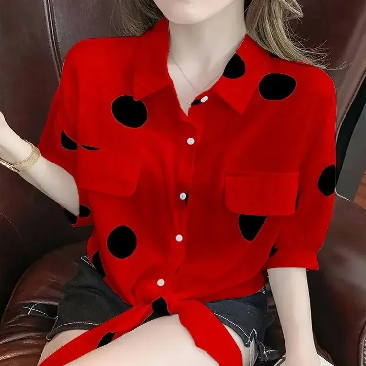 短袖衬衫女夏季2025新款洋气小衫减龄法式温柔红色小衫洋气上档次