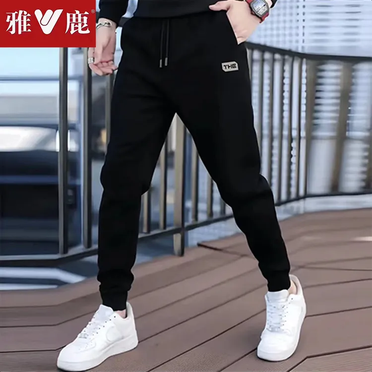 雅鹿运动裤男士春秋纯棉休闲长裤宽松韩版潮流百搭修身束脚卫裤
