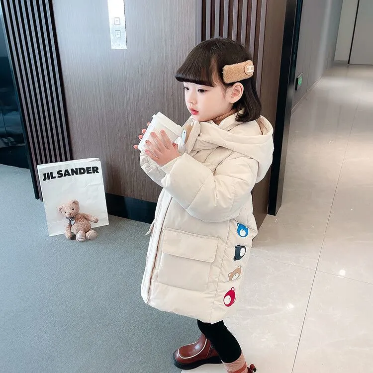 女童棉服冬季2025新款棉衣冬装韩版宝宝中长款加厚女孩棉衣连帽