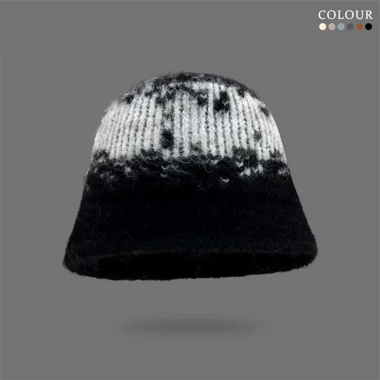 复古提花针织毛线帽女秋冬保暖遮脸渔夫帽素颜显脸小水桶帽子