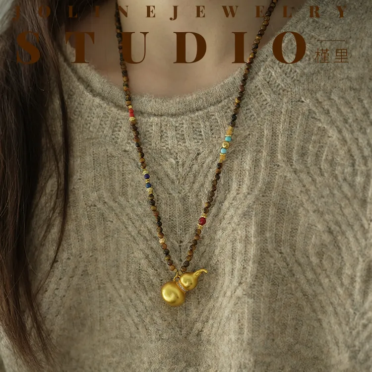 槿里  「福禄双全」秋冬高级感轻奢复古中长款串珠毛衣项链