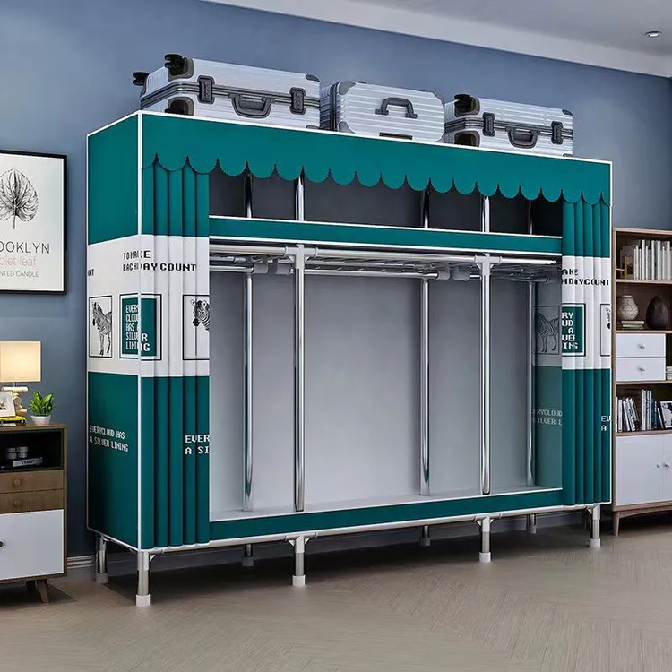 龙谋简易衣柜钢管加粗加固大号双人架子衣橱收纳单管挂衣架