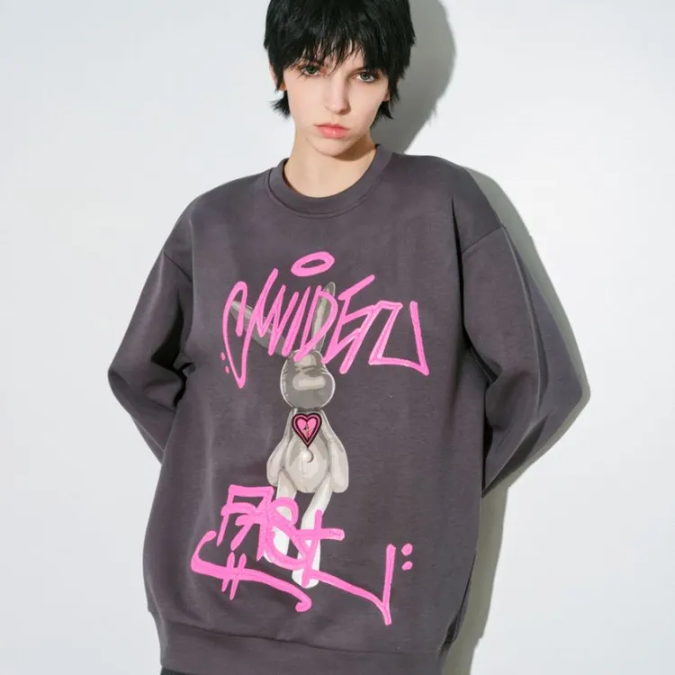 UX2025新款兔子字母印花卫衣